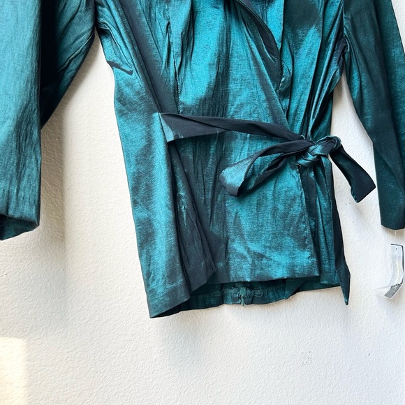 NWT Alex Evenings Green Taffeta Tie Waist Portrait Collar 3/4 Sleeve Top Sz XL - Picture 7 of 16